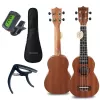 MOZOS GECKO szoprán ukulele szett – természetes fa, 12 bund, nylonszál, tartozék gigbag, hangoló, pengetők, heveder, tartalék húrok, tisztítókendő