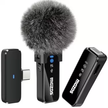 MOZOS MX2-DUAL vezeték nélküli lavalier mikrofon szett okostelefonokhoz, 2 mikrofon, 2,4 GHz, USB-C