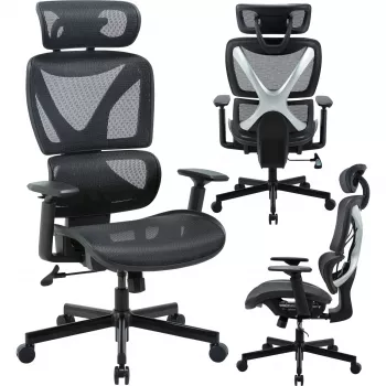 MOZOS ERGO-R ergonomikus irodaszék hálós háttámlával, állítható ágyéktámasz, 120 kg teherbírás, fekete