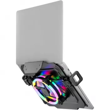 MOZOS LP-RGB laptopplatform asztali tartókhoz, VESA 75x75/100x100, fekete, RGB-világítás