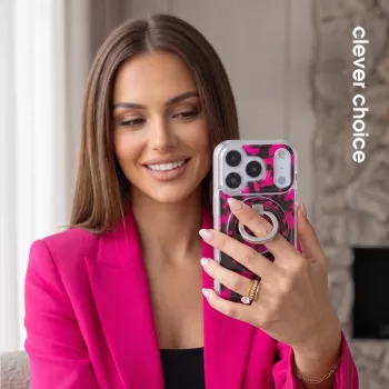 Crong Deluxe RING Holder - mágneses telefon gyűrűs tartó MagSafe (Pink Tortoise)