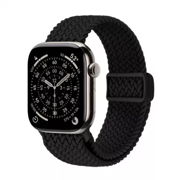 Crong Wave Band fonott nylon szíj Apple Watch 44/45/46/49 mm-hez (fekete)