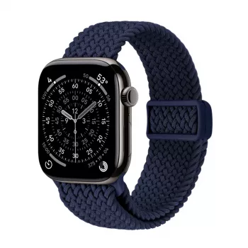 Crong Wave Band fonott nylon Solo Loop Apple Watch 44/45/46/49 mm-hez (Navy Blue)