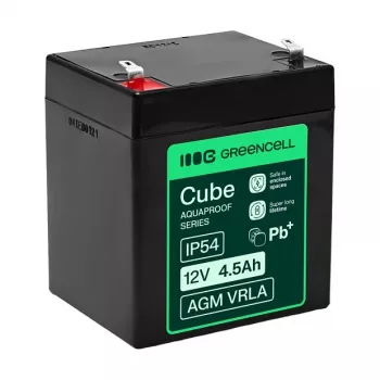 Greencell AGM VRLA 12V 4,5Ah karbantartásmentes akkumulátor pénztárgépekhez, játékokhoz, kamerákhoz (90x70x106mm)