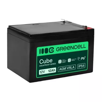 Greencell AGM VRLA 12V 12Ah karbantartásmentes akkumulátor pénztárgépekhez, játékokhoz, kamerákhoz (151x98,5x95mm)
