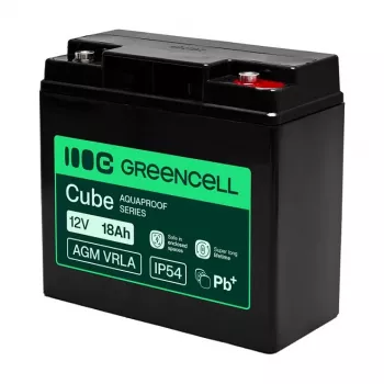Greencell AGM VRLA 12V 18Ah karbantartásmentes akkumulátor pénztárgépekhez, játékokhoz, kamerákhoz (181x77x167mm)