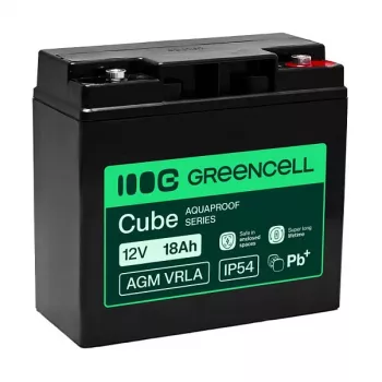 Greencell AGM VRLA 12V 18Ah karbantartásmentes akkumulátor pénztárgépekhez, játékokhoz, kamerákhoz (181x77x167mm)