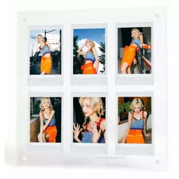 LOVEINSTANT állóképkeret 6 fotóhoz, kompatibilis Fujifilm Instax Mini / Xiaomi / Polaroid / Canon / HP / Kodak készülékekkel - cink / átlátszó