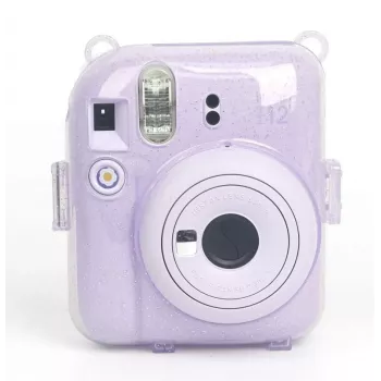 LOVEINSTANT védőtok Fujifilm Instax Mini 12-höz - Sweet Rabbit design, lila csillogó, matricákkal és fotótáskával
