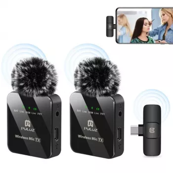 PULUZ PU648B 2x vezeték nélküli lavalier mikrofon USB-C-s okostelefonhoz, táblagéphez, laptophoz - 2,4 GHz, omnidirekcionális, Plug and Play