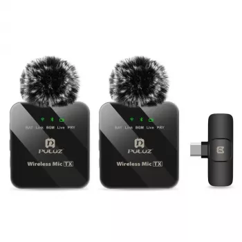 PULUZ PU648B 2x vezeték nélküli lavalier mikrofon USB-C-s okostelefonhoz, táblagéphez, laptophoz - 2,4 GHz, omnidirekcionális, Plug and Play