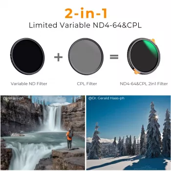 K&F Concept hibrid szűrő 2 az 1-ben 58mm CPL polarizátor + változtatható ND4-ND64 szürkeszűrő KF01.1913