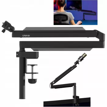 ULANZI ZJ05 mikrofonos csuklókaros állvány asztali szorítóval, 690 mm hatótávolság, fekete