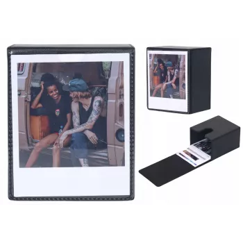 LOVEINSTANT fotótároló doboz 100 képhez – kompatibilis Fuji Instax Wide, Square, Polaroid 600, Now – fekete átlátszó ablakkal