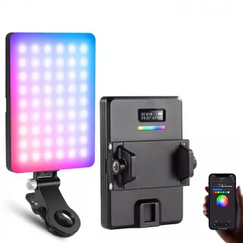 NEEWER VL67C RGB LED videólámpa 5W telefontartóval és Bluetooth app-vezérléssel