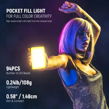 NEEWER VL67C RGB LED videólámpa 5W telefontartóval és Bluetooth app-vezérléssel
