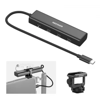 NEEWER PS020E USB-C hub 4 az 1-ben 5x USB-C 10Gbps 100W PD-vel, hidegcipő-tartóval és 1/4 inch menettel