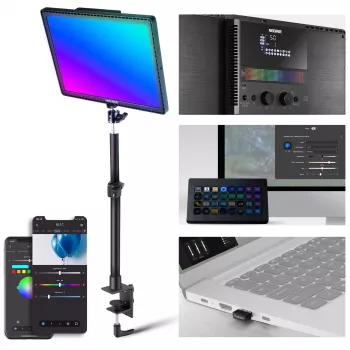 NEEWER GL1C RGB LED videólámpa panel 48W állítható lámpaállvánnyal, CRI≥97, 2,4G távirányító és app vezérlés streaminghez és gaminghez