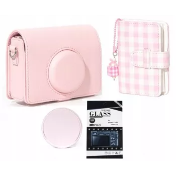 LOVEINSTANT 4 az 1-ben készlet tok fotóalbum LCD képernyővédő objektívsapka Fujifilm Instax Mini Evo-hoz - rózsaszín