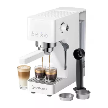 AMZCHEF CE-EM3131-WT dugattyús kávéfőző (fehér) – 20 bar espressógép gőzfúvókával
