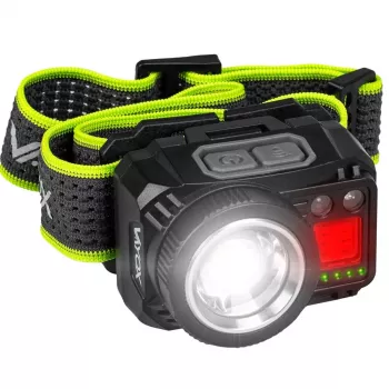 VAYOX VA0098 akkumulátoros fejlámpa, 500 lm, zoom, mozgásérzékelő, hibrid üzem (1200 mAh / AAA)