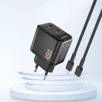 Dudao A28PEU GaN 45W PD 2xUSB-C fali töltő fekete