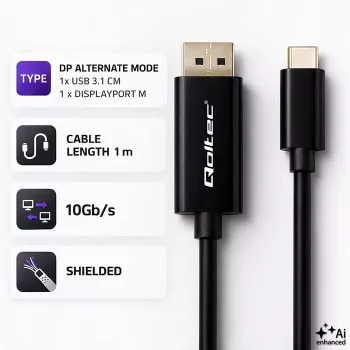 Qoltec USB-C - DisplayPort kábel 1 m - 5K 60Hz - fekete