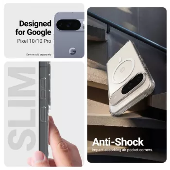 Crong Hybrid Clear mágneses tok MagSafe-dzsel Google Pixel 10 / 10 Pro-hoz, átlátszó