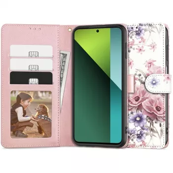 TECH-PROTECT Wallet tok Redmi Note 13 Pro 5G / Poco X6 5G-hez kártyatartóval, virágmintás