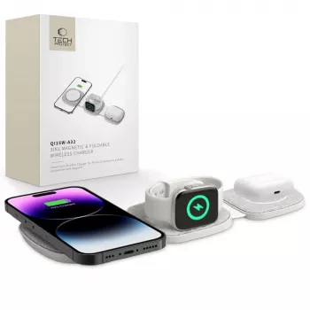 Tech-Protect QI15W-A32 3IN1 MagSafe vezeték nélküli töltőállvány szürke