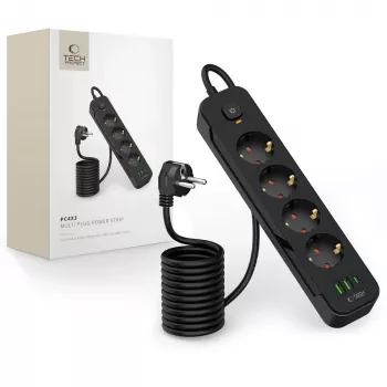 TECH-PROTECT PCL4X3 hosszú elosztó 2 USB & 1 Type-C & 4 aljzat 200cm fekete