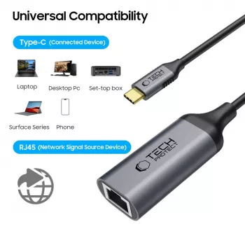 TECH-PROTECT ULTRABOOST adapter USB-C – Ethernet RJ45 1000 Mbps fekete