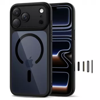 TECH-PROTECT MagPeak MagSafe hibrid hátlap Apple iPhone 17 Pro Max készülékhez, fekete/átlátszó