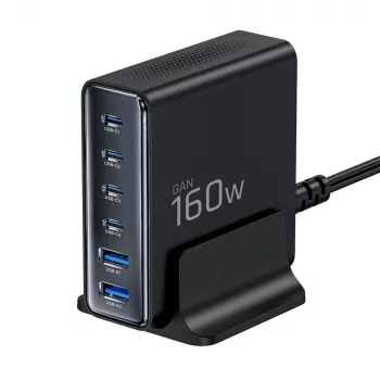 TECH-PROTECT DC160W-GAN 6 portos asztali töltő PD 160W / QC3.0, fekete