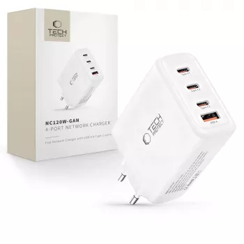TECH-PROTECT NC120W-GAN 4 portos hálózati töltő PD 120W / QC3.0 fehér