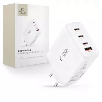 TECH-PROTECT NC140W-GAN 4 portos hálózati töltő PD 140W / QC3.0 fehér