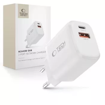 TECH-PROTECT NCA45W-GAN 2 portos hálózati töltő PD 45W / QC3.0 fehér