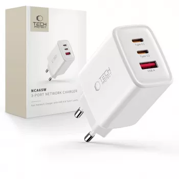 TECH-PROTECT NCA65W-GAN 3 portos hálózati töltő PD 65W / QC3.0 fehér