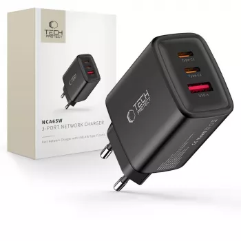 TECH-PROTECT NCA65W-GAN 3 portos hálózati töltő PD 65W / QC3.0 fekete