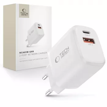 TECH-PROTECT NCA65W-GAN 2 portos hálózati töltő PD 65W / QC3.0 fehér