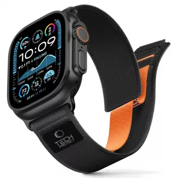 TECH-PROTECT NYLON ELITE Apple Watch 8 / 9 / 10 / 11 / SE / Ultra (44 / 45 / 46 / 49 mm) fekete/narancs