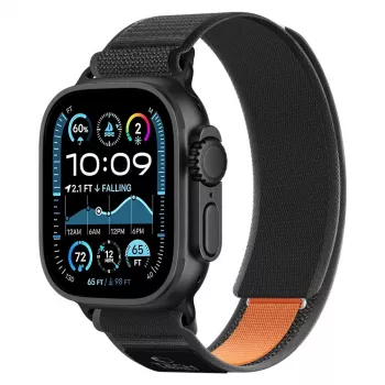 TECH-PROTECT NYLON ELITE Apple Watch 8 / 9 / 10 / 11 / SE / Ultra (44 / 45 / 46 / 49 mm) fekete/narancs