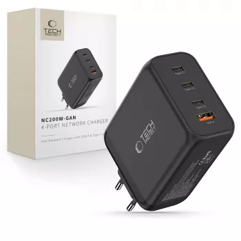 TECH-PROTECT NC200W-GAN 4 portos hálózati töltő PD 200W / QC3.0 fekete