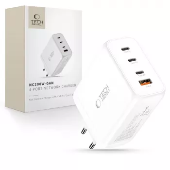 TECH-PROTECT NC200W-GAN 4 portos hálózati töltő PD 200W / QC3.0 fehér