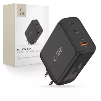 TECH-PROTECT NC240W-GAN 4 portos hálózati töltő PD 240W / QC3.0 fekete