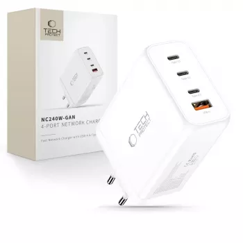 TECH-PROTECT NC240W-GAN 4 portos hálózati töltő PD 240W / QC3.0 fehér