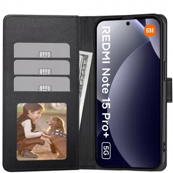 Tech-Protect pénztárcatartós tok Xiaomi Poco M8 Pro / Redmi Note 15 Pro+ Plus 5G-höz, matt fekete