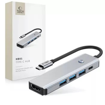 TECH-PROTECT HB01 hub adapter 5 az 1-ben Type-C + USB3.0 + HDMI 4K 60Hz + PD100W space grey