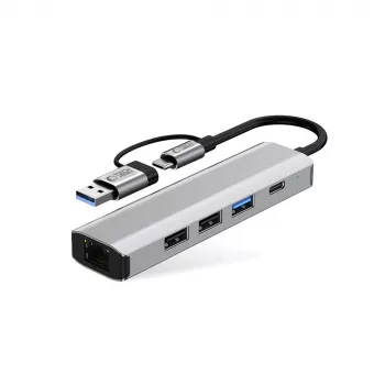TECH-PROTECT HB03 hub adapter 5 az 1-ben Type-C + USB 2.0 + USB 3.0 + RJ45 space grey