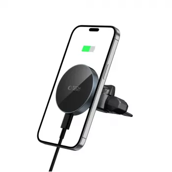 TECH-PROTECT MM15W-V5 mágneses MagSafe CD- és szellőzőtartó autóhoz, vezeték nélküli töltő 15 W fekete